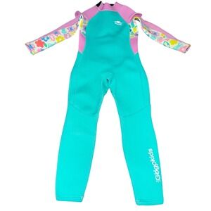 Gogokids Kids Wetsuit Long Sleeve Teal Pink Cartoon Print Size S